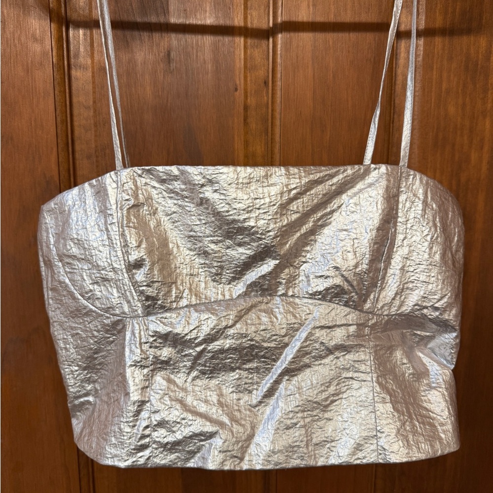 Zara Silver Metallic Crop Top